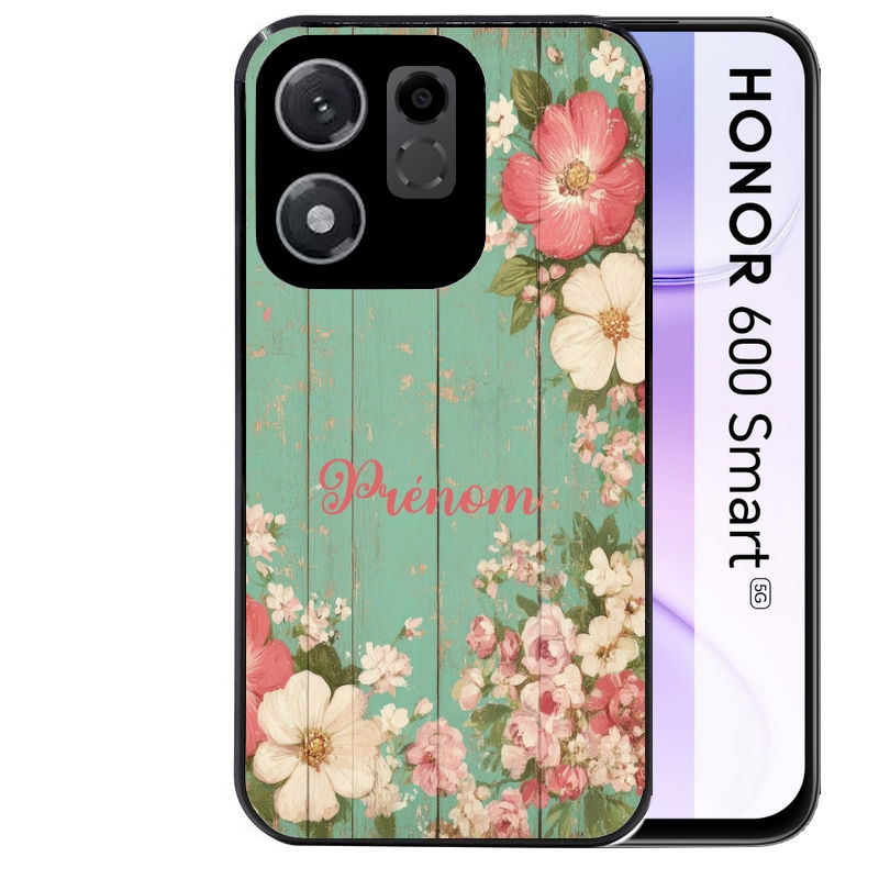 Coque pour Honor 600 SMART personnalisée bois et fleur prenom
