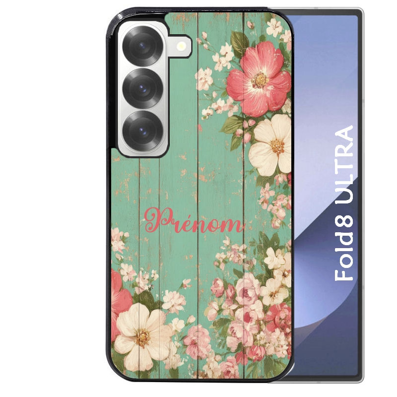 Coque pour Z Fold 8 / ULTRA personnalisée bois et fleur prenom