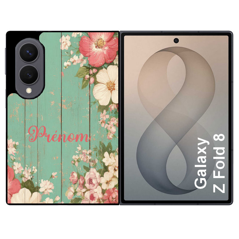 Coque pour Z FOLD 8 personnalisée bois et fleur prenom