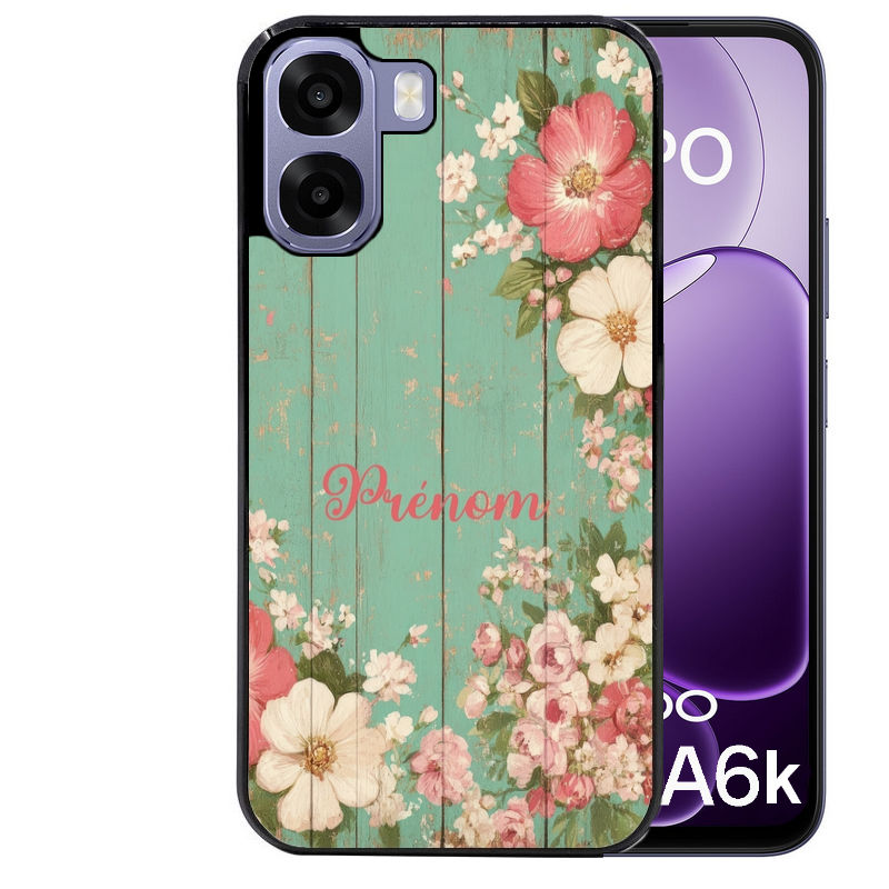 Coque pour Oppo A6 A6 A6K personnalisée bois et fleur prenom