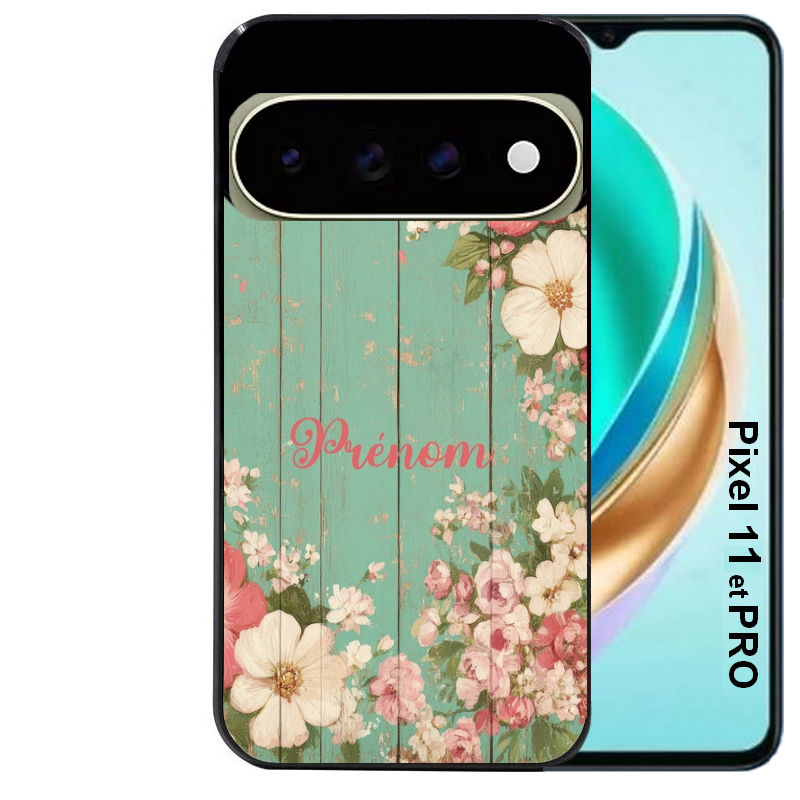 Coque pour Pixel 10 / 11 / PRO / XL personnalisée bois et fleur prenom