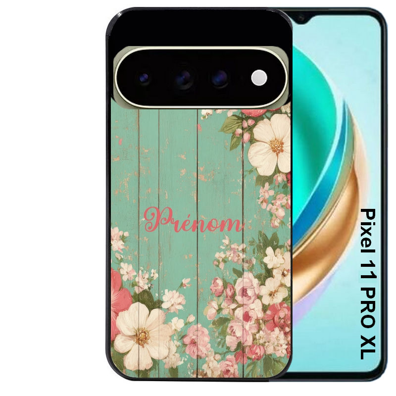 Coque pour Pixel 10 / 11 / PRO / XL personnalisée bois et fleur prenom