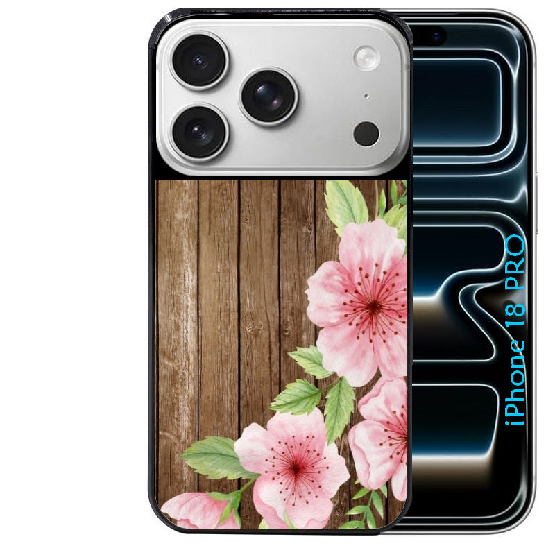 Coque pour Iphone 18 / PRO / PRO MAX / 18E bois fleur rose