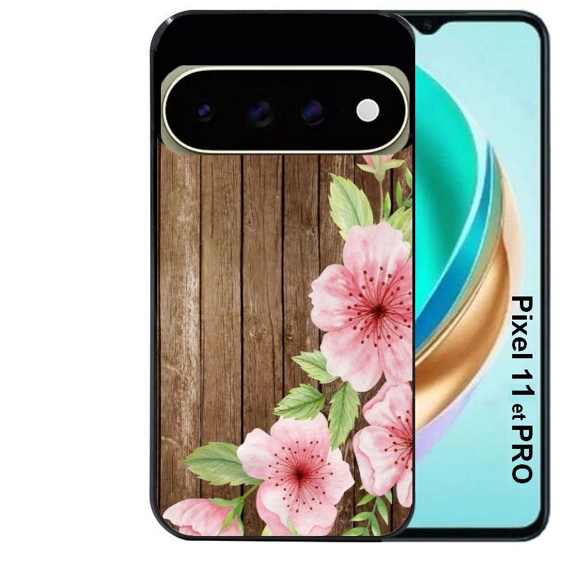 Coque pour Pixel 10 / 11 / PRO / XL bois fleur rose