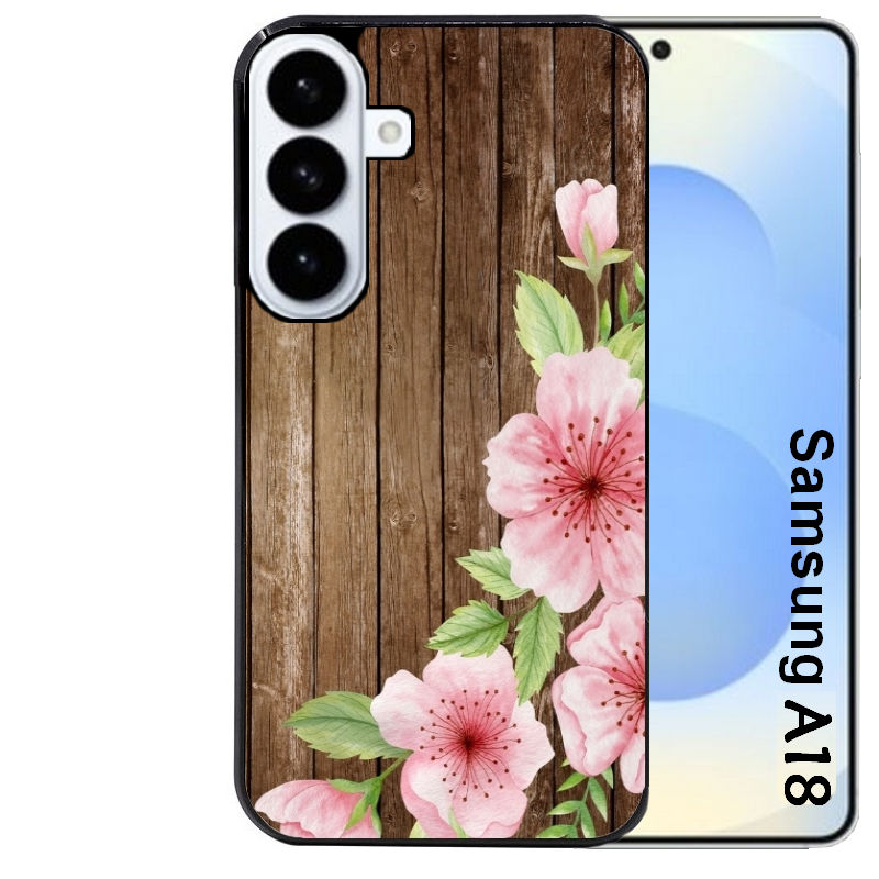 Coque pour Galaxy A08 A18 A28 A38 A58 bois fleur rose