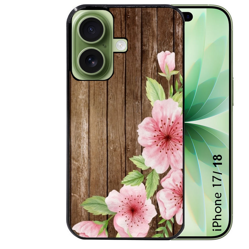 Coque pour Iphone 18 / PRO / PRO MAX / 18E bois fleur rose