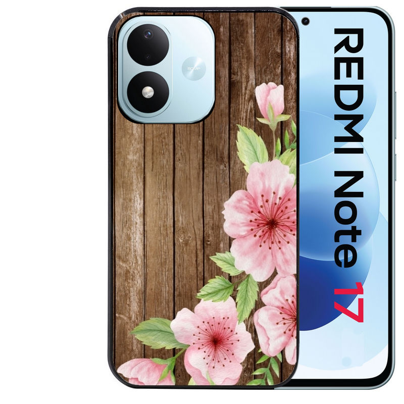 Coque pour Redmi Note 17 et PRO 4G 5G Max bois fleur rose