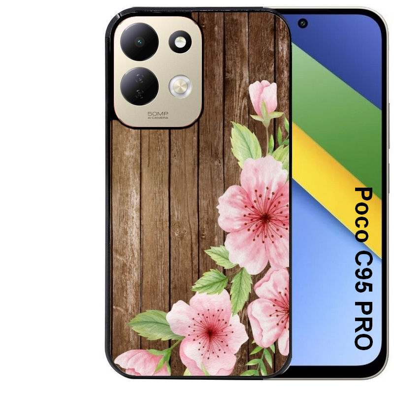 Coque pour POCO C95 PRO bois fleur rose