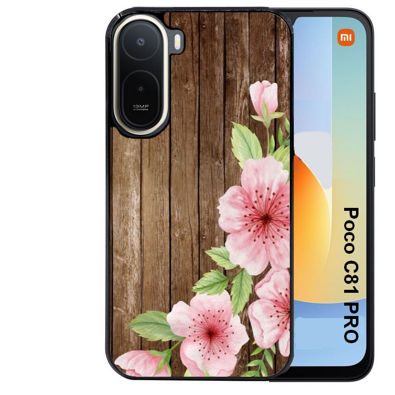 Coque pour POCO C81 PRO bois fleur rose