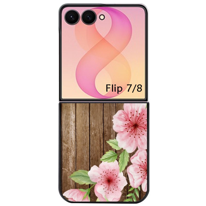 Coque pour Z FLIP 6 7 8 bois fleur rose
