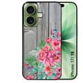 Coque pour Iphone 18 / PRO / PRO MAX / 18E bois gris fleur rose