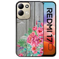 Coque pour Redmi 17 et 17C 4G 5G bois gris fleur rose