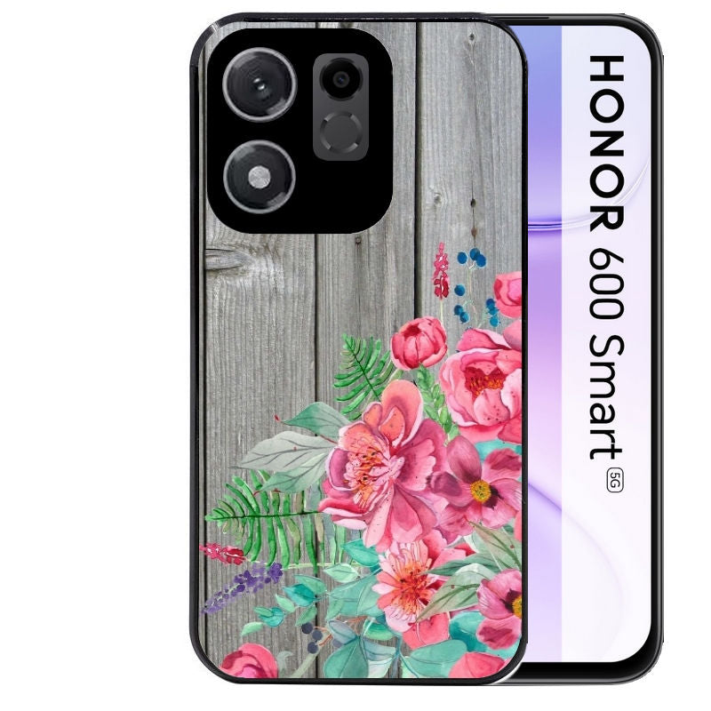 Coque pour Honor 600 SMART bois gris fleur rose