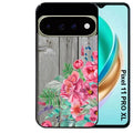 Coque pour Pixel 10 / 11 / PRO / XL bois gris fleur rose
