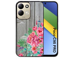 Coque pour POCO C95 PRO bois gris fleur rose