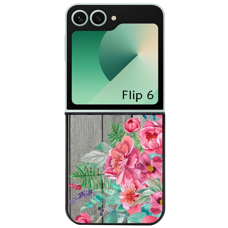 Coque pour Z FLIP 6 7 8 bois gris fleur rose