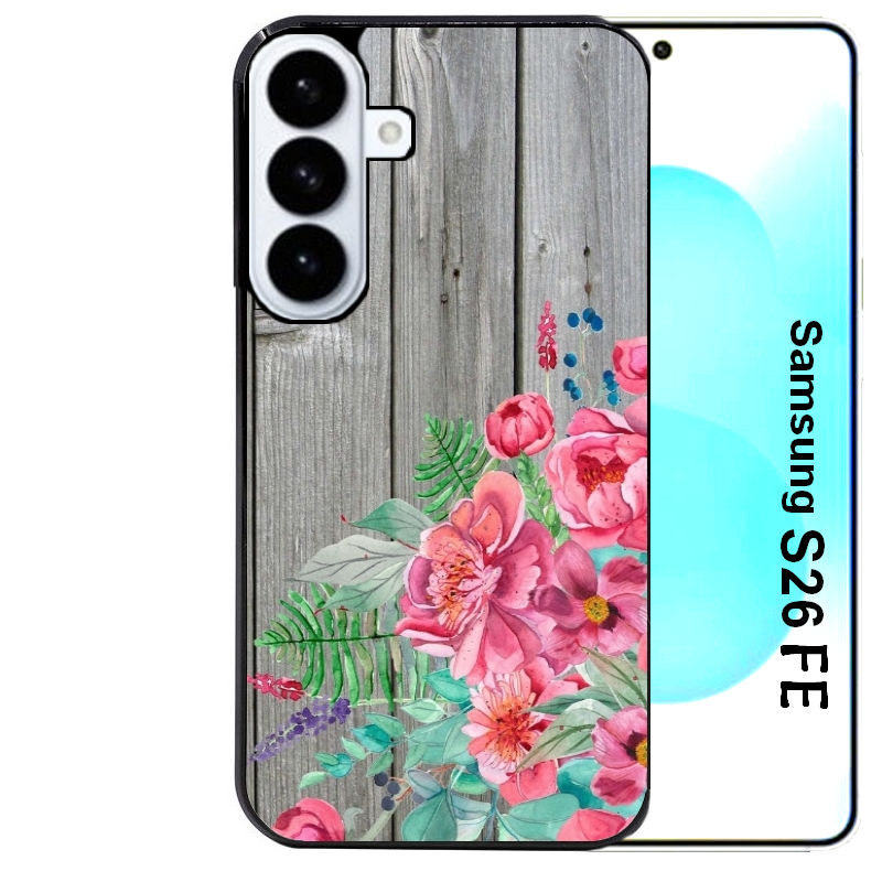 Coque pour Galaxy S26 et PLUS ULTRA FE bois gris fleur rose