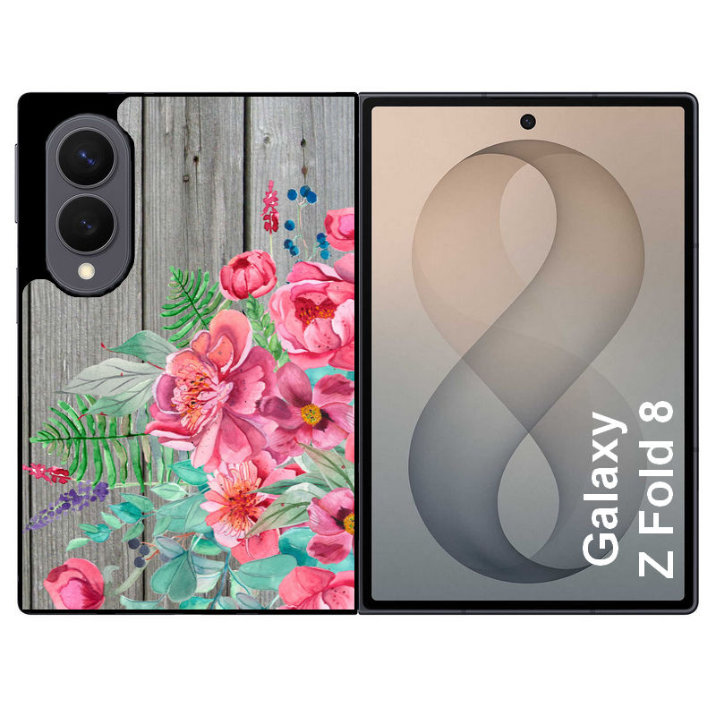 Coque pour Z FOLD 8 bois gris fleur rose