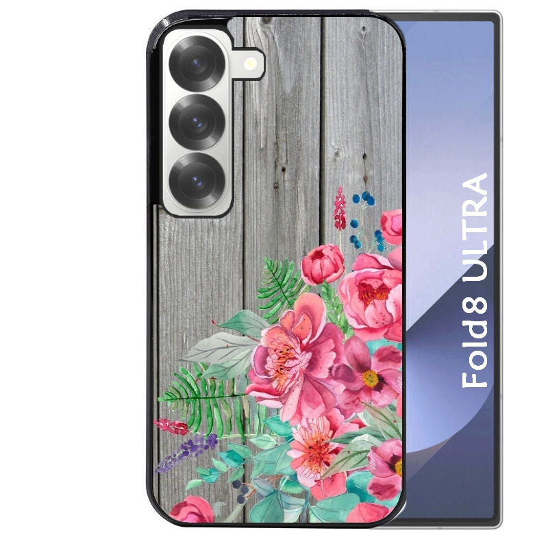Coque pour Z FOLD 8 ULTRA bois gris fleur rose