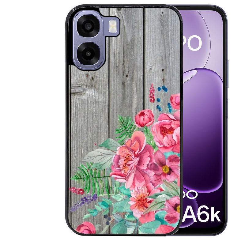 Coque pour Oppo A6 A6 A6K bois gris fleur rose