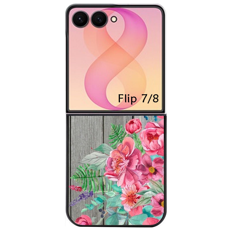 Coque pour Z FLIP 6 7 8 bois gris fleur rose