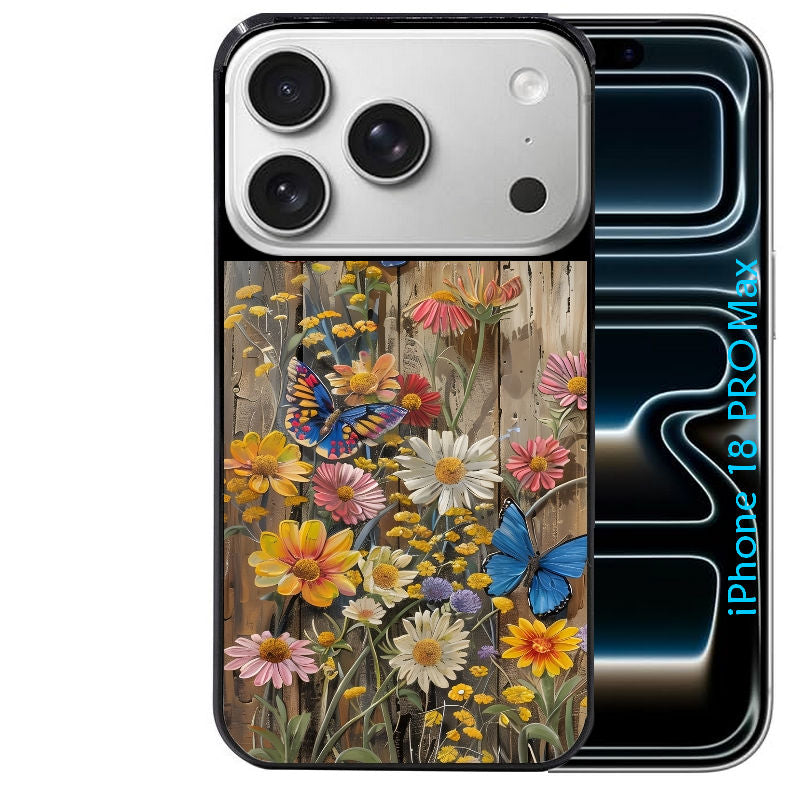 Coque pour Iphone 18 / PRO / PRO MAX / 18E bois et papillon 1