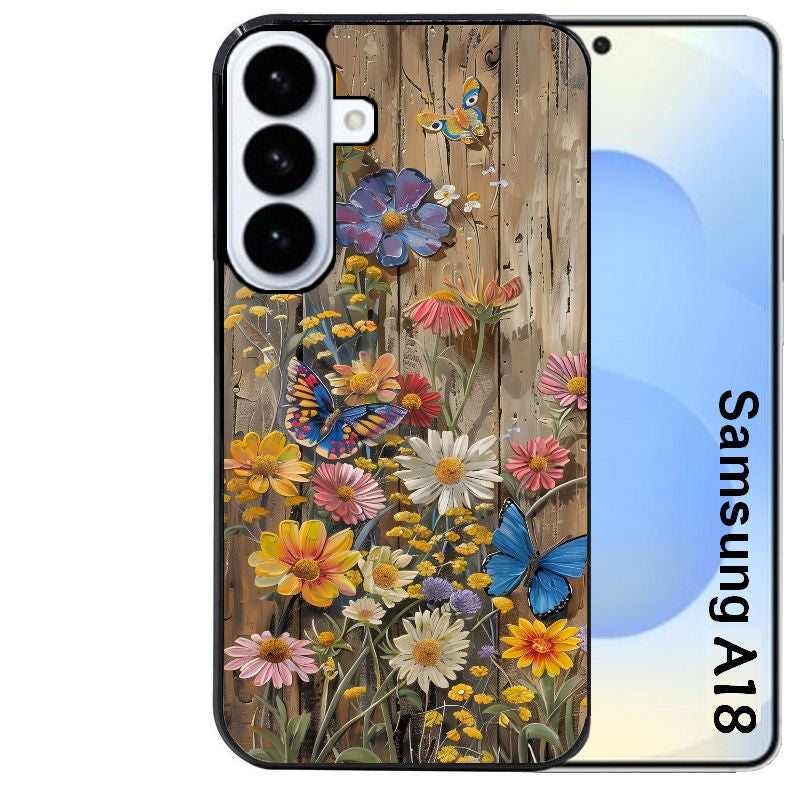 Coque pour Galaxy A08 A18 A28 A38 A58 bois et papillon 1