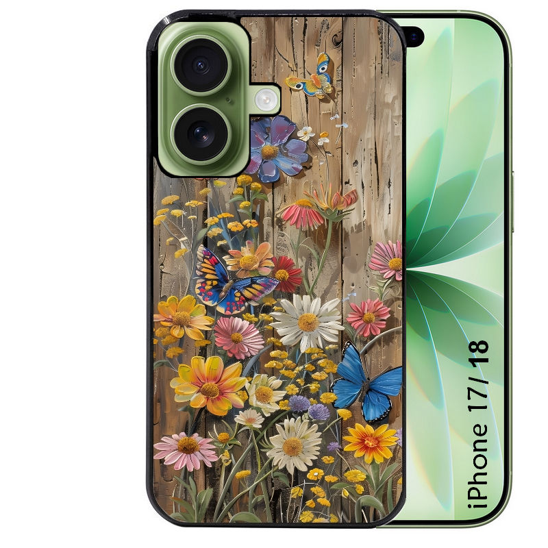 Coque pour Iphone 18 / PRO / PRO MAX / 18E bois et papillon 1