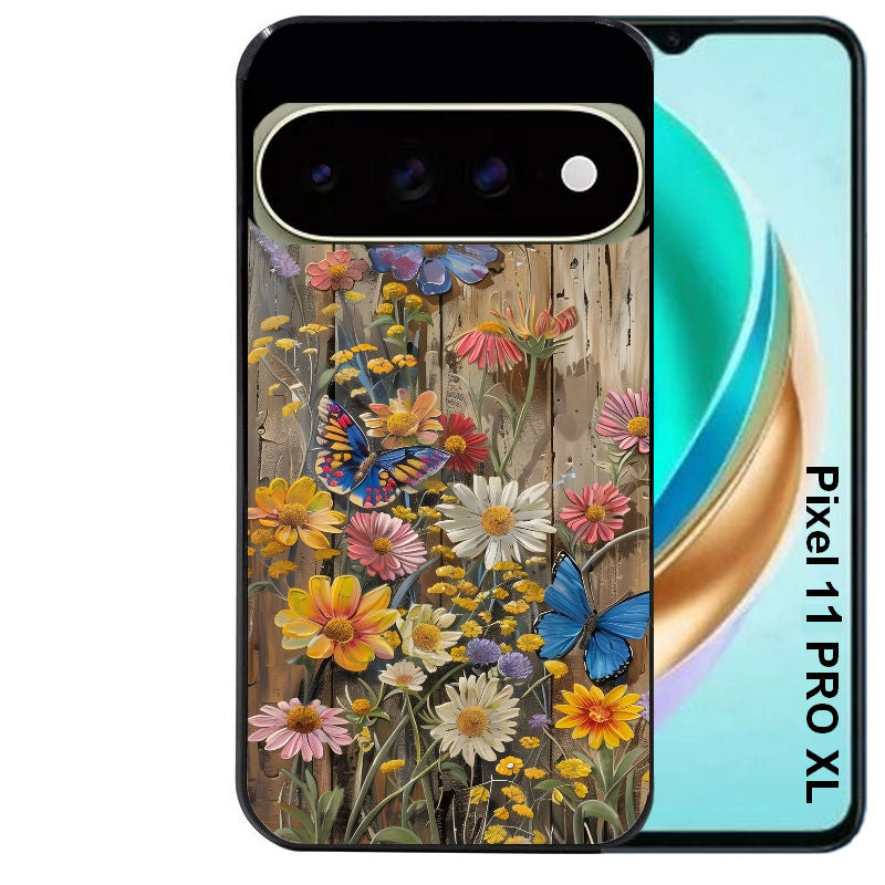 Coque pour Pixel 10 / 11 / PRO / XL bois et papillon 1