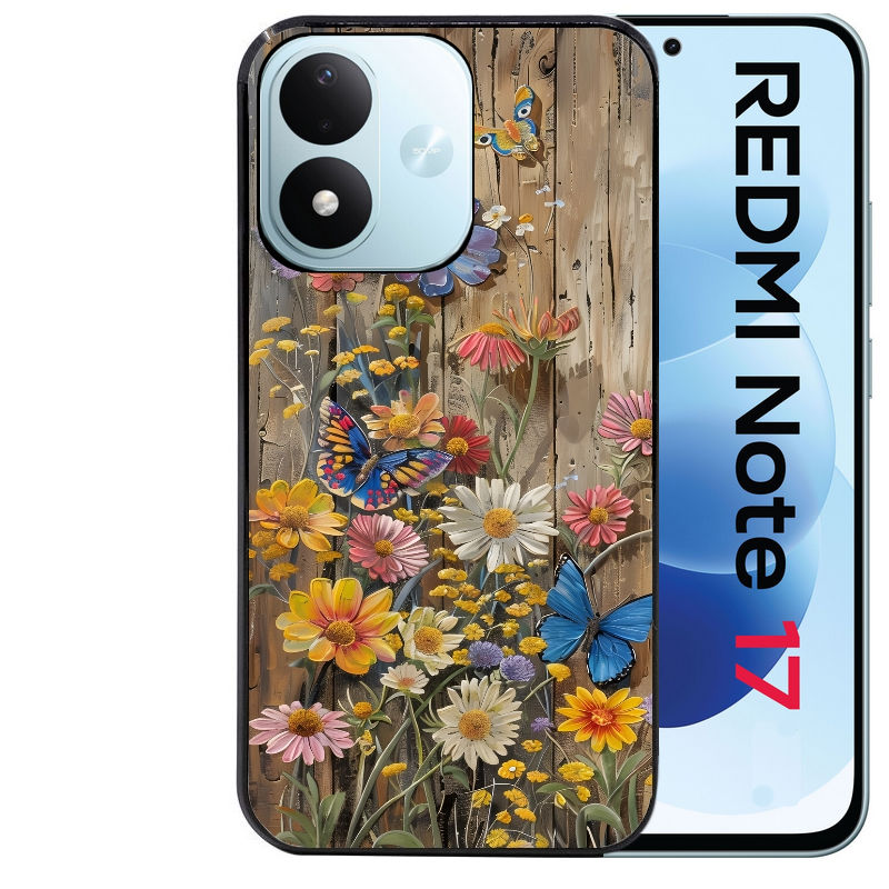 Coque pour Redmi Note 17 et PRO 4G 5G Max bois et papillon 1