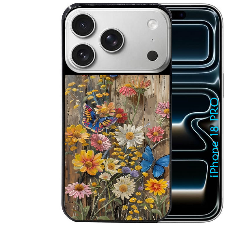 Coque pour Iphone 18 / PRO / PRO MAX / 18E bois et papillon 1