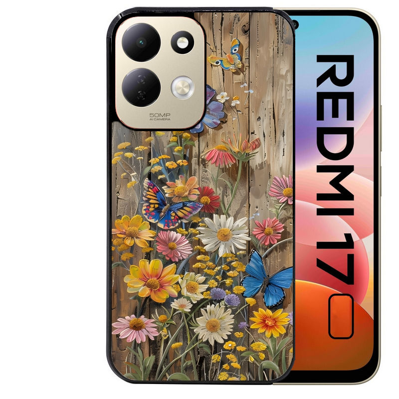 Coque pour Redmi 17 et 17C 4G 5G bois et papillon 1