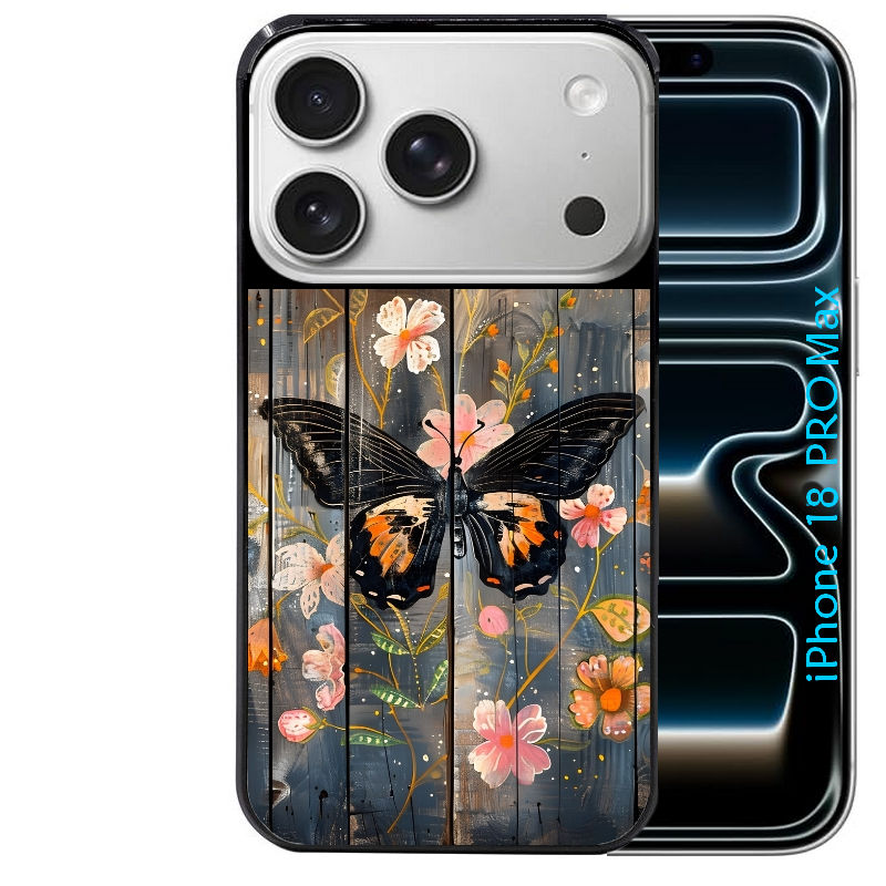 Coque pour Iphone 18 / PRO / PRO MAX / 18E bois et papillon 2