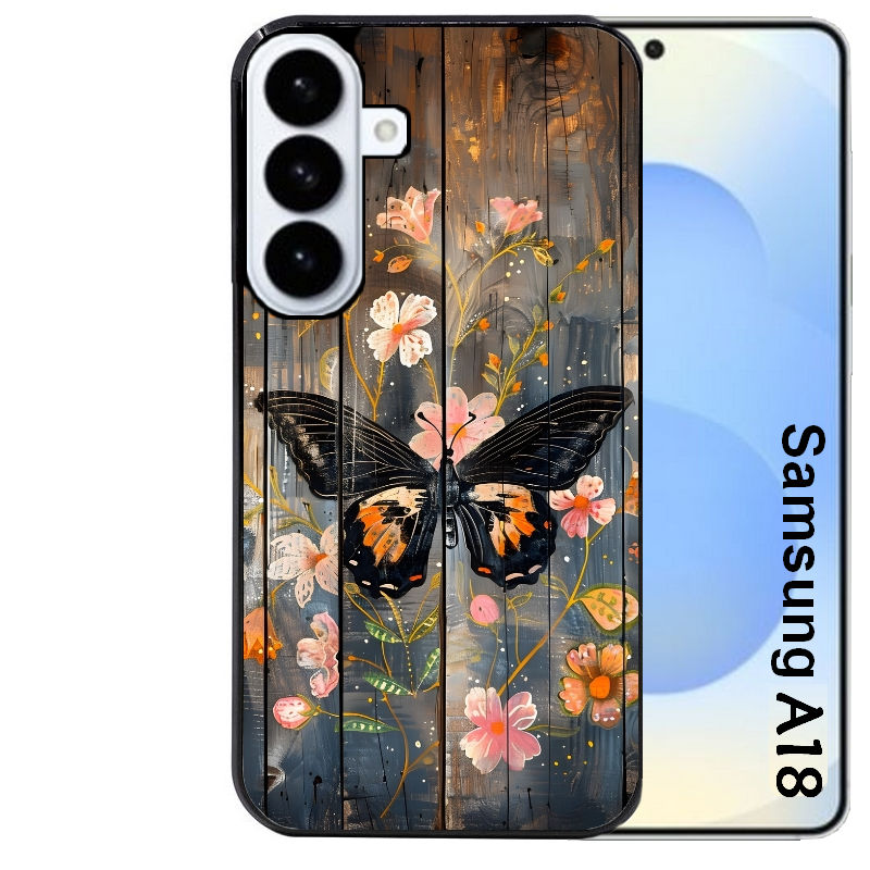 Coque pour Galaxy A08 A18 A28 A38 A58 bois et papillon 2