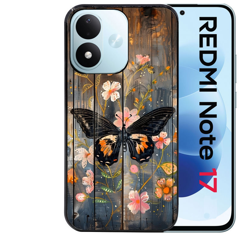 Coque pour Redmi Note 17 et PRO 4G 5G Max bois et papillon 2
