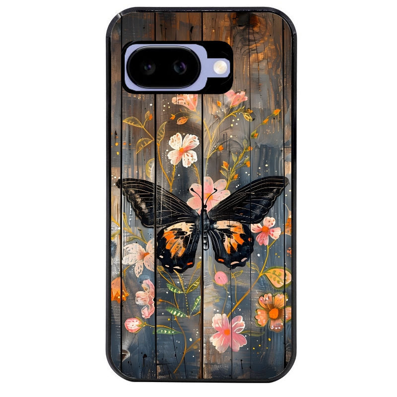 Coque pour Pixel 8A 9A 10A bois et papillon 2