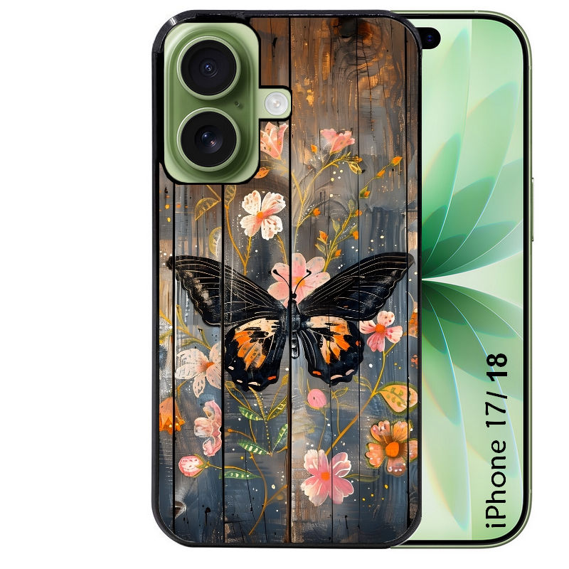 Coque pour Iphone 18 / PRO / PRO MAX / 18E bois et papillon 2
