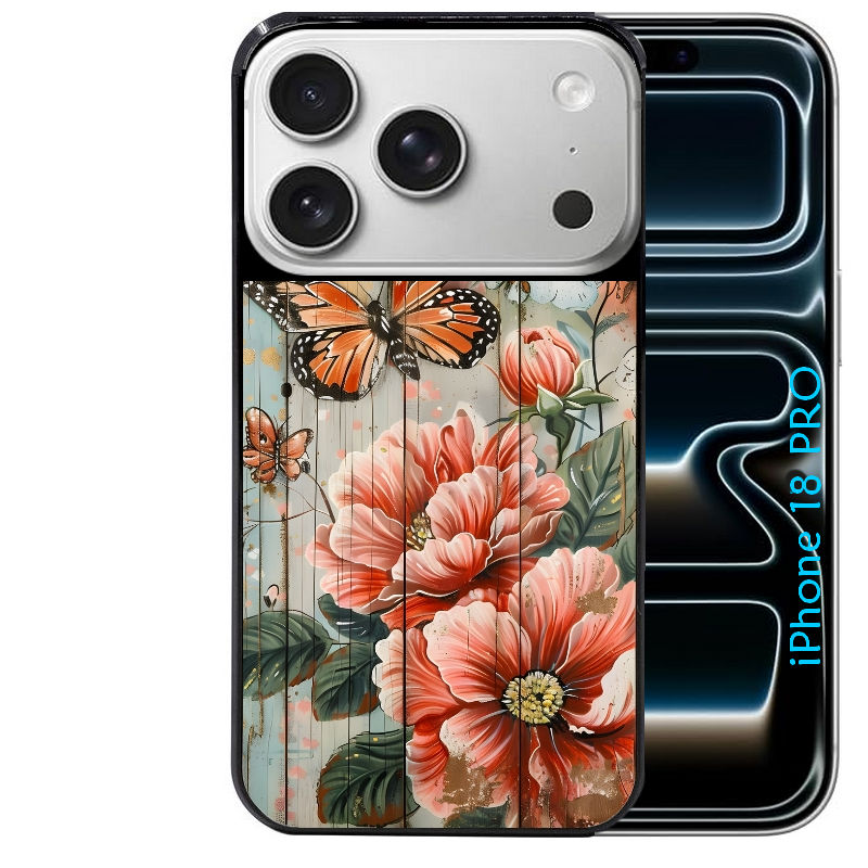 Coque pour Iphone 18 / PRO / PRO MAX / 18E bois et papillon 3