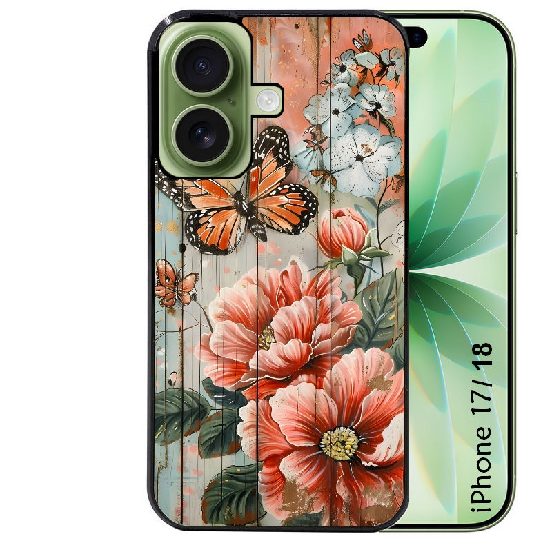 Coque pour Iphone 18 / PRO / PRO MAX / 18E bois et papillon 3