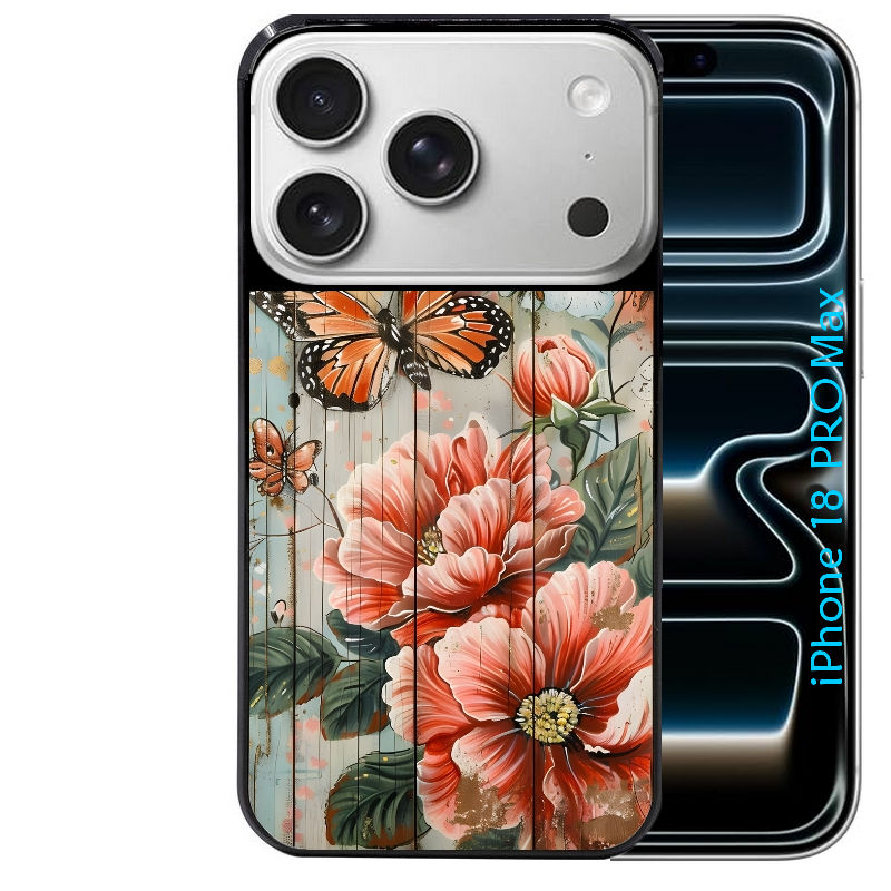 Coque pour Iphone 18 / PRO / PRO MAX / 18E bois et papillon 3