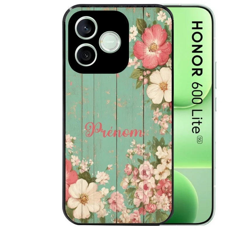 Coque pour Honor 600 LITE bois et fleur prenom