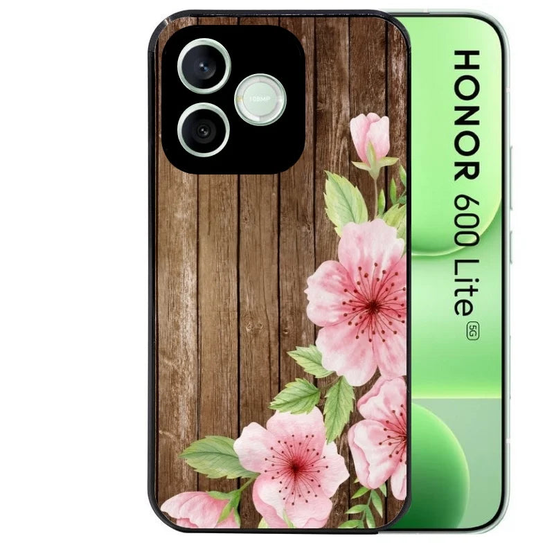 Coque pour Honor 600 LITE bois gris fleur rose