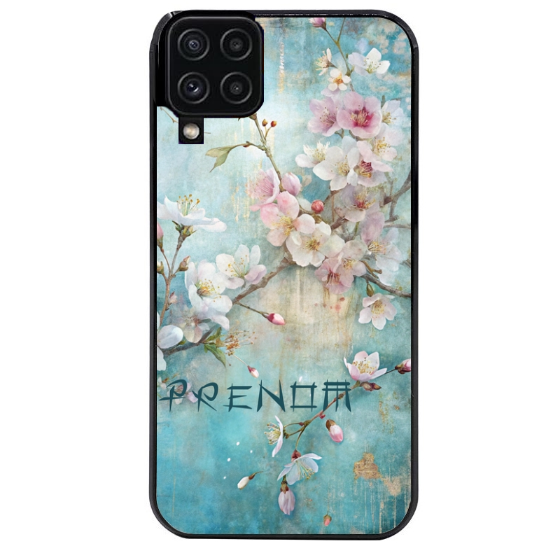 Coque noire taperso pour galaxy A22 A32 A52 A52S 4G 5G  avec motif fleur sakura personnalisee protection antichoc personnalisée
