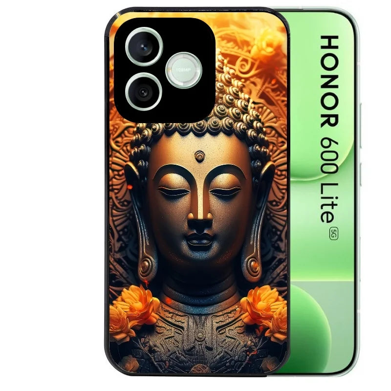 Coque noire pour Honor 600 LITE avec motif bouddha et fleur protection antichoc personnalisée