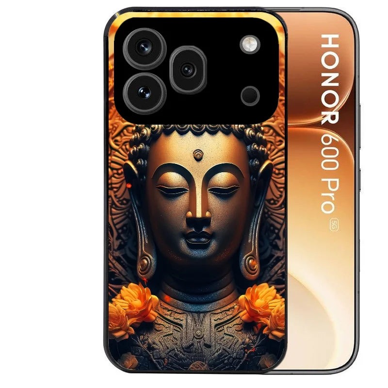 Coque noire taperso pour Honor 600 et 600 PRO avec motif bouddha et fleur protection antichoc personnalisée