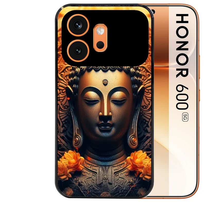 Coque noire taperso pour Honor 600 et 600 PRO avec motif bouddha et fleur protection antichoc personnalisée