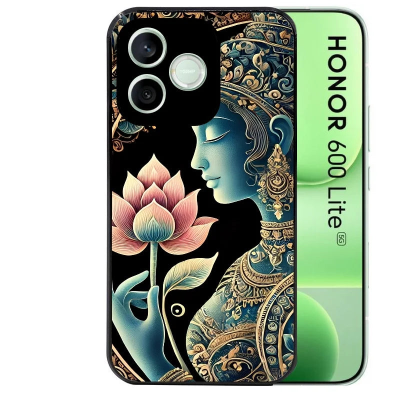 Coque noire pour Honor 600 LITE avec motif bouddha et lotus protection antichoc personnalisée