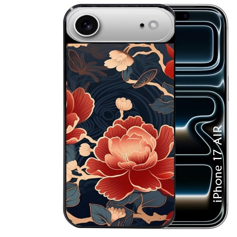 Coque noire taperso pour Iphone 17 17E AIR MAX PRO avec motif fleur japan protection antichoc personnalisée