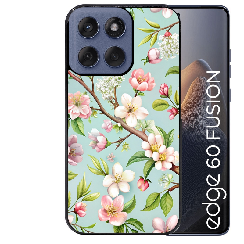 Coque noire taperso pour Moto Edge 60 et Neo Fusion Pro avec motif fleur de printemps protection antichoc personnalisée