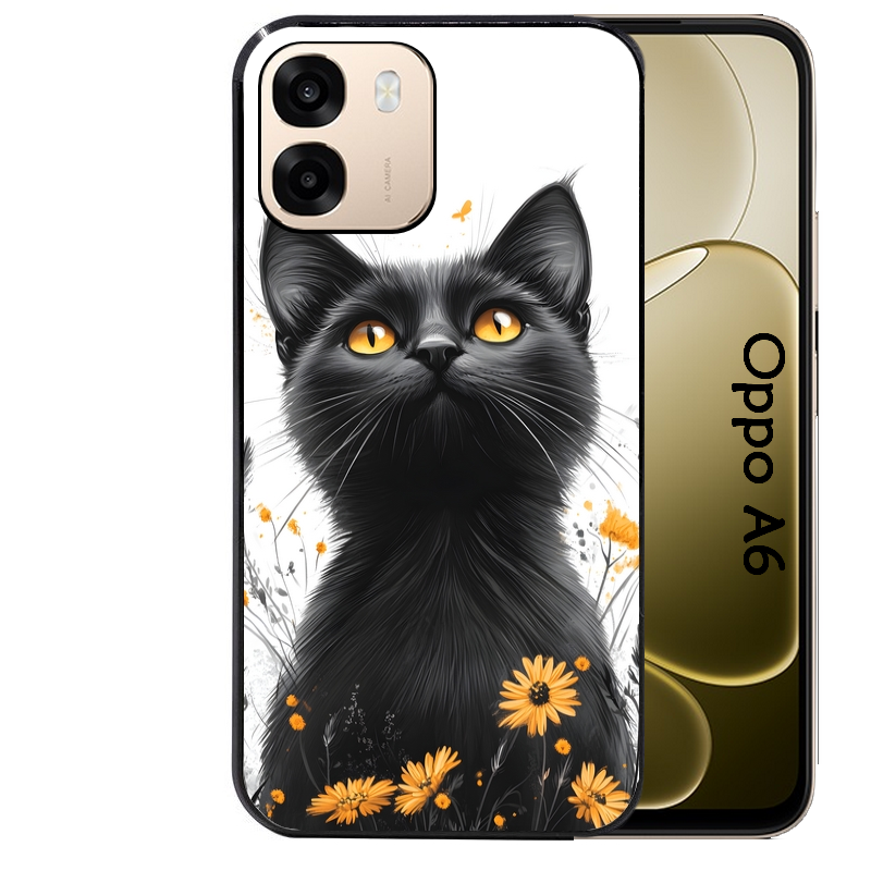 Coque noire taperso pour OPPO A6 A6X 4G et 5G avec motif chat eyes protection antichoc personnalisée